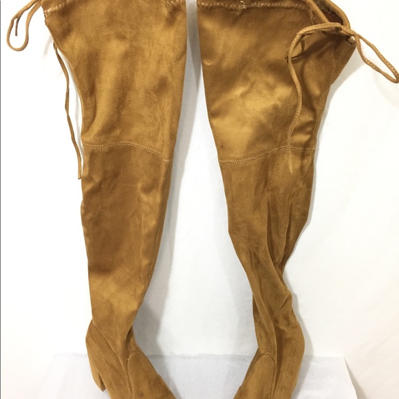 Sold- Tie Back Over The Knee Block Heel Boots - Picture 4 of 8